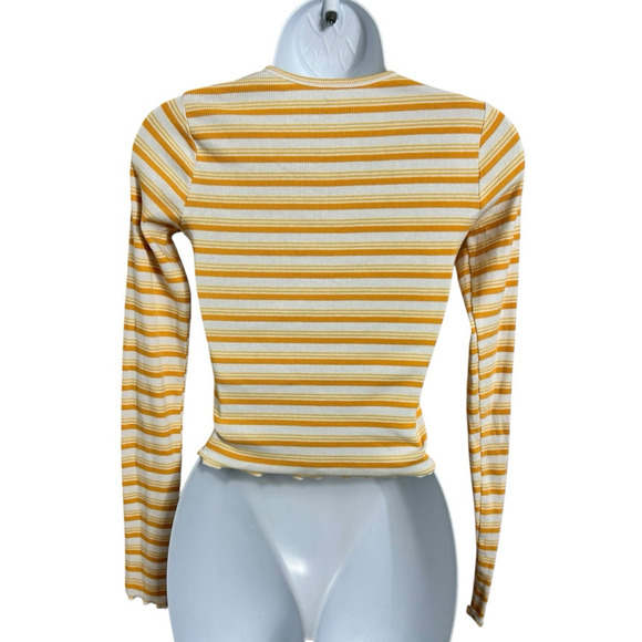 Hollister Yellow Striped Ribbed Daisy Top Sz XS Long-Sleeve Stretch Blouse - Picture 5 of 6